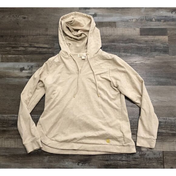 Michael Kors V Neck Sweatshirt Womens Large Beige Hoodie Pullover - Picture 1 of 5
